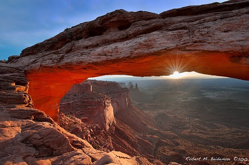 Natural Rock Arch — Red, Dramatic, Sunrise, Photograph