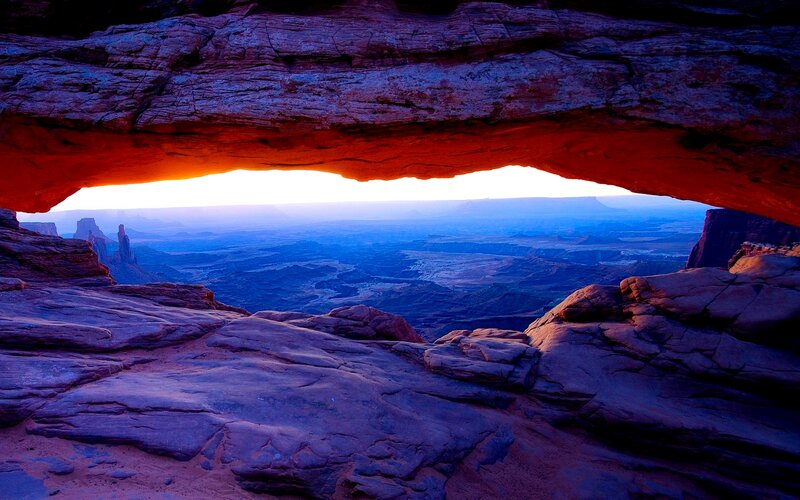 Natural Rock Arch — Red, Dramatic, Sunset, Photograph, Rock Formation