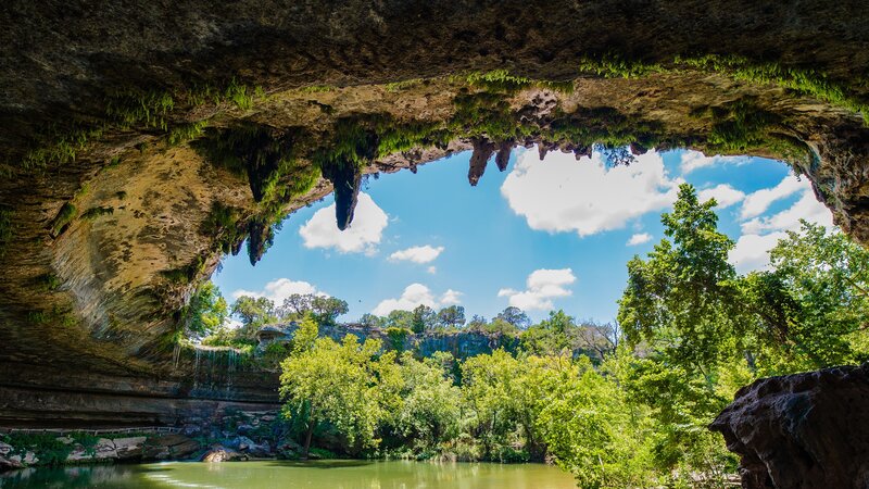 Natural Rock Arch with River — Green