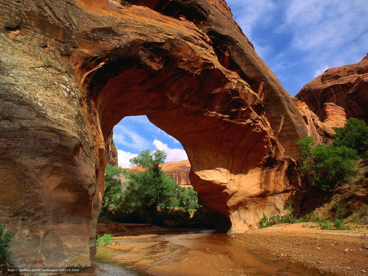 Natural rock arch with river