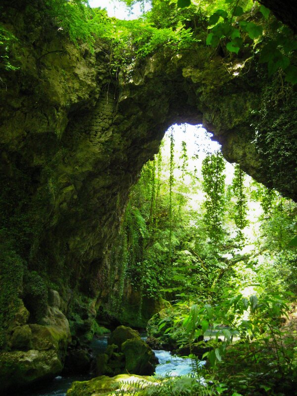 Natural Rock Arch with Stream — Green