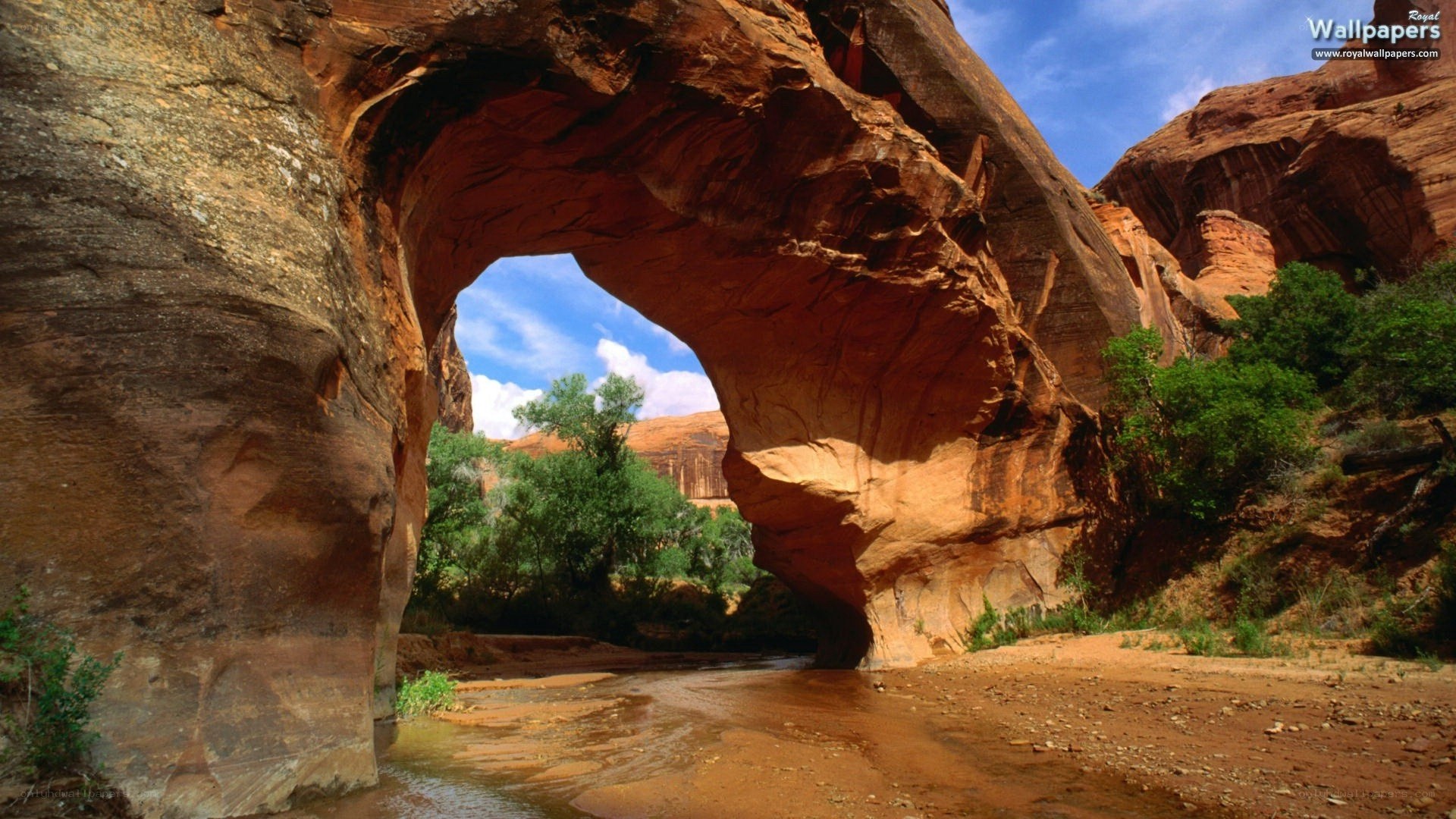 Natural rock arch with stream