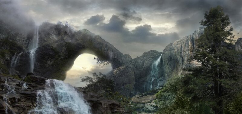 Natural Rock Arch with Waterfalls