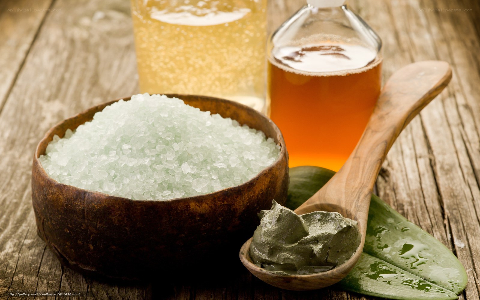 natural spa ingredients on wood
