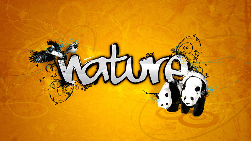 Nature with pandas and birds