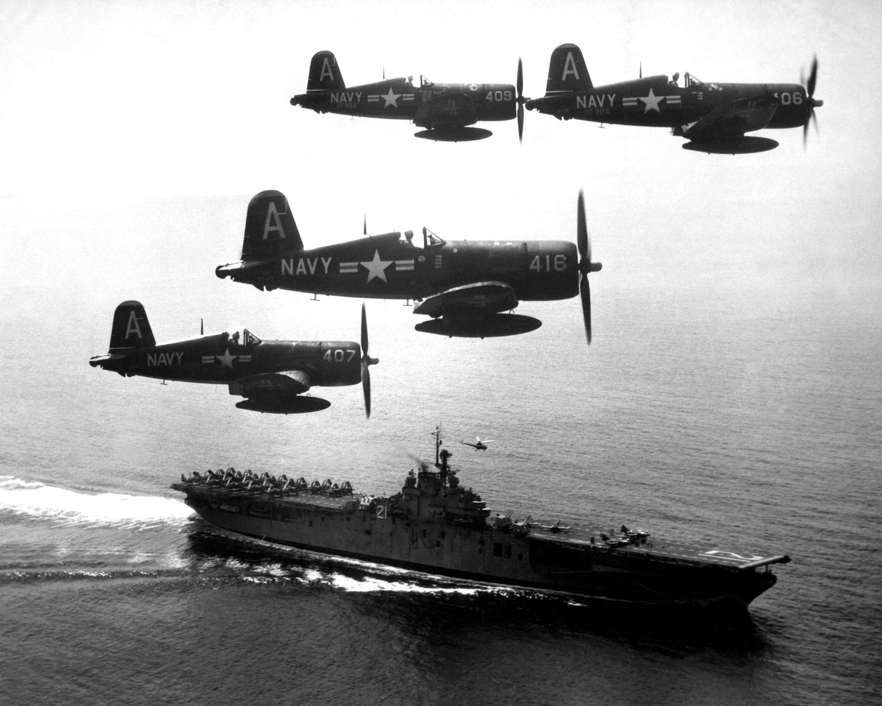 Naval aircraft over carrier