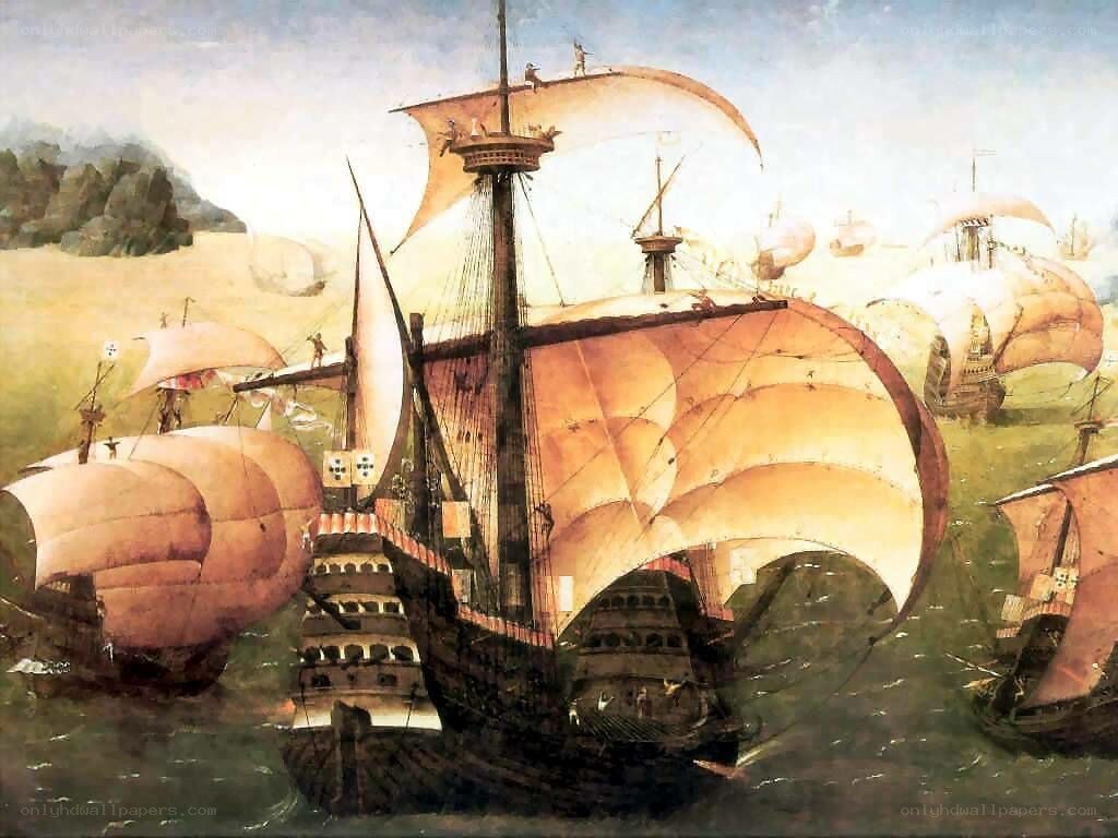 Naval battle scene painting
