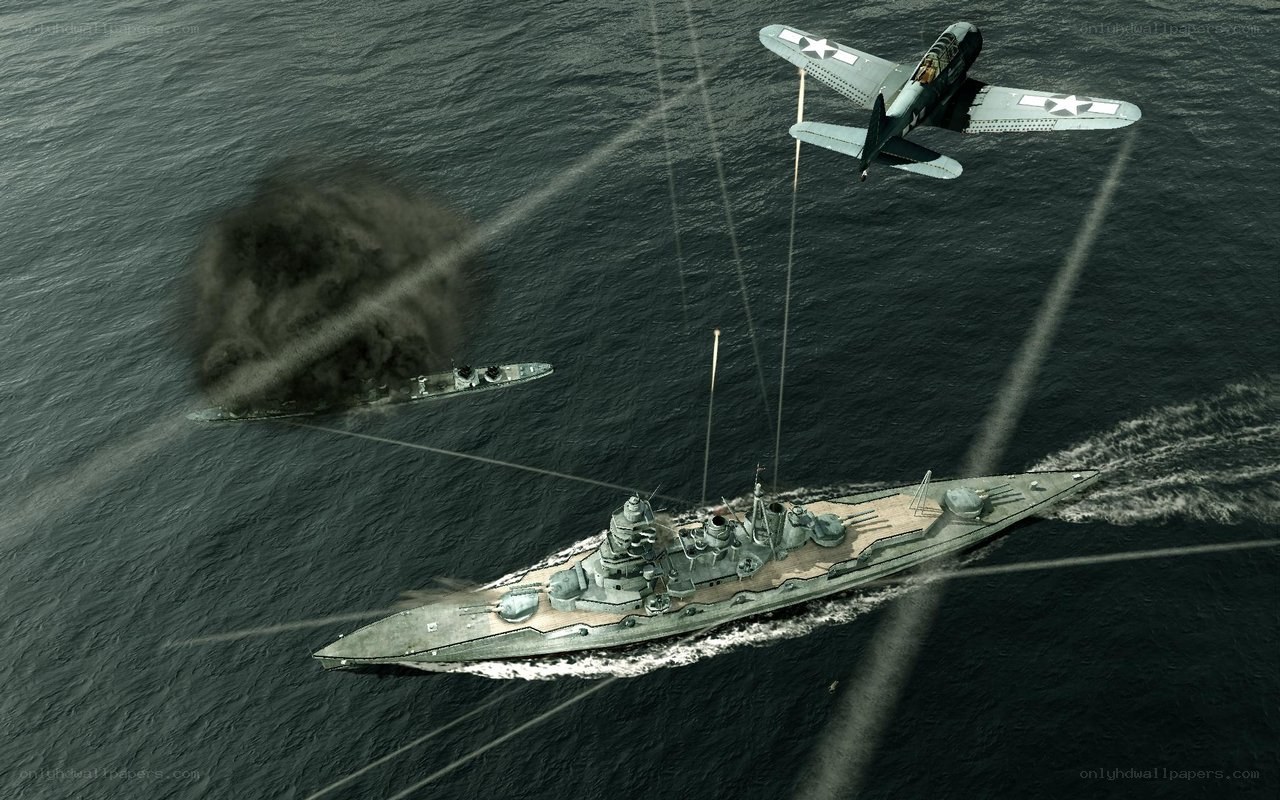Naval battle scene with aircraft