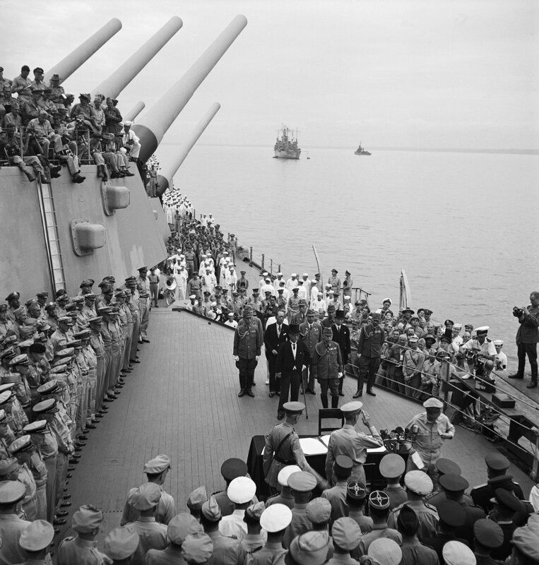 Naval ceremony on battleship deck