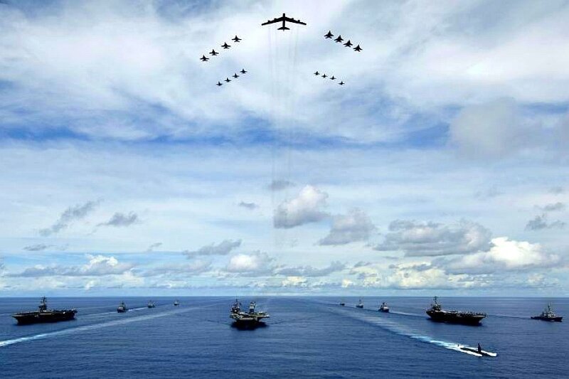 Naval fleet and aerial formation
