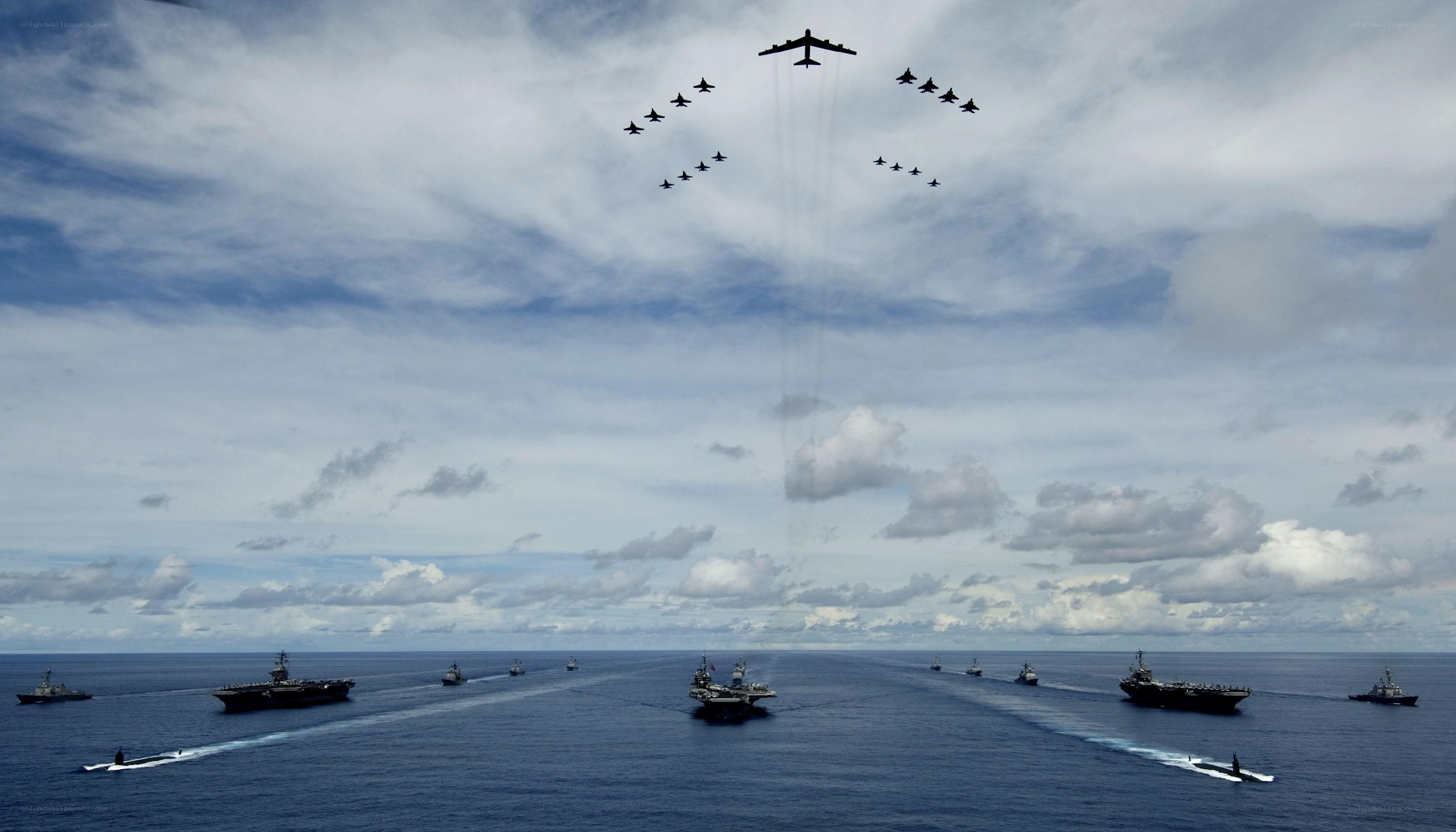 Naval fleet and aerial formation
