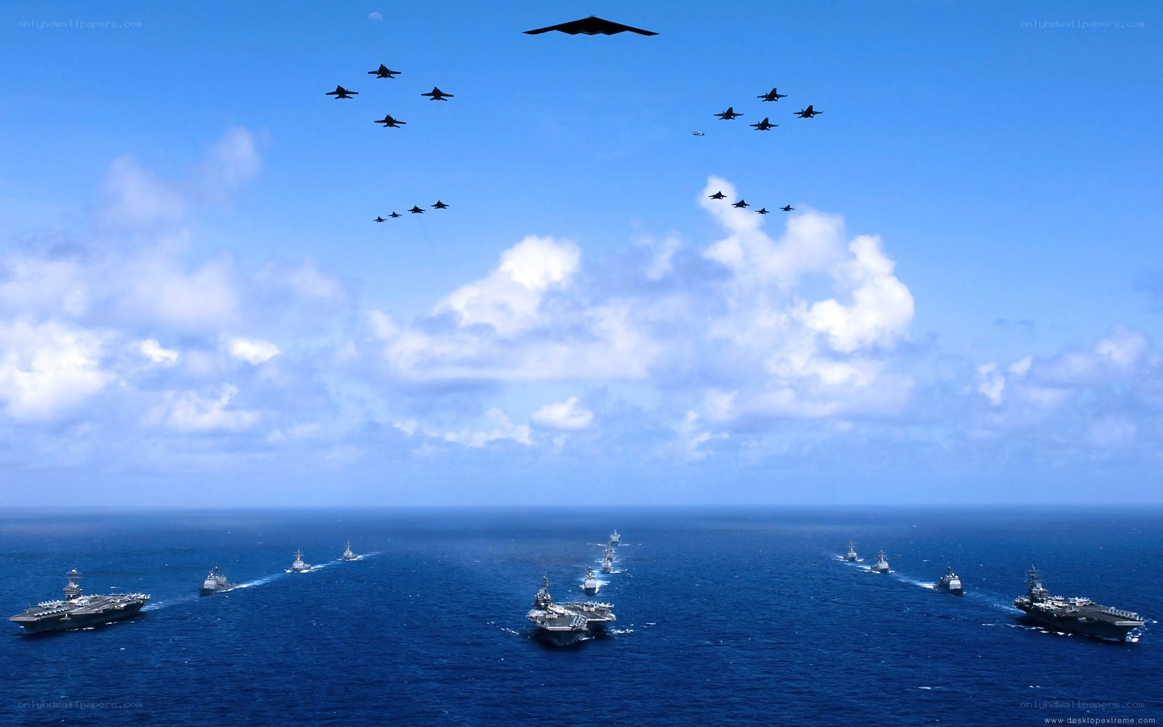Naval fleet and aircraft formation