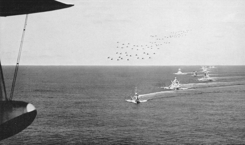 Naval fleet and aircraft formation