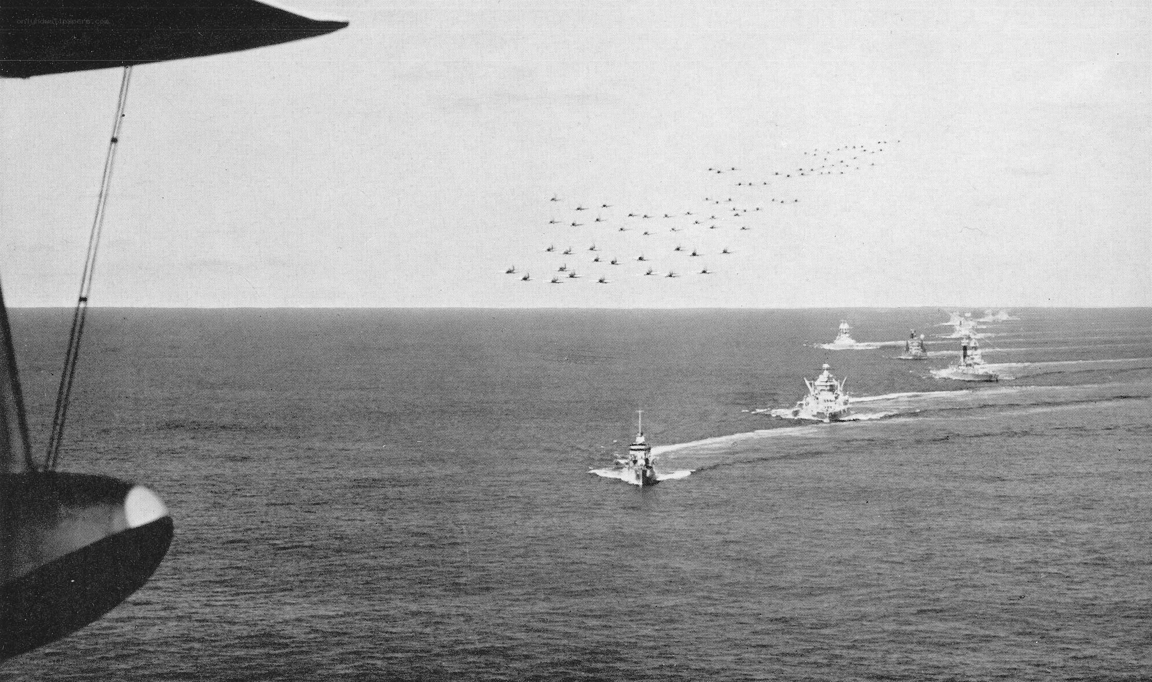 Naval fleet and aircraft formation