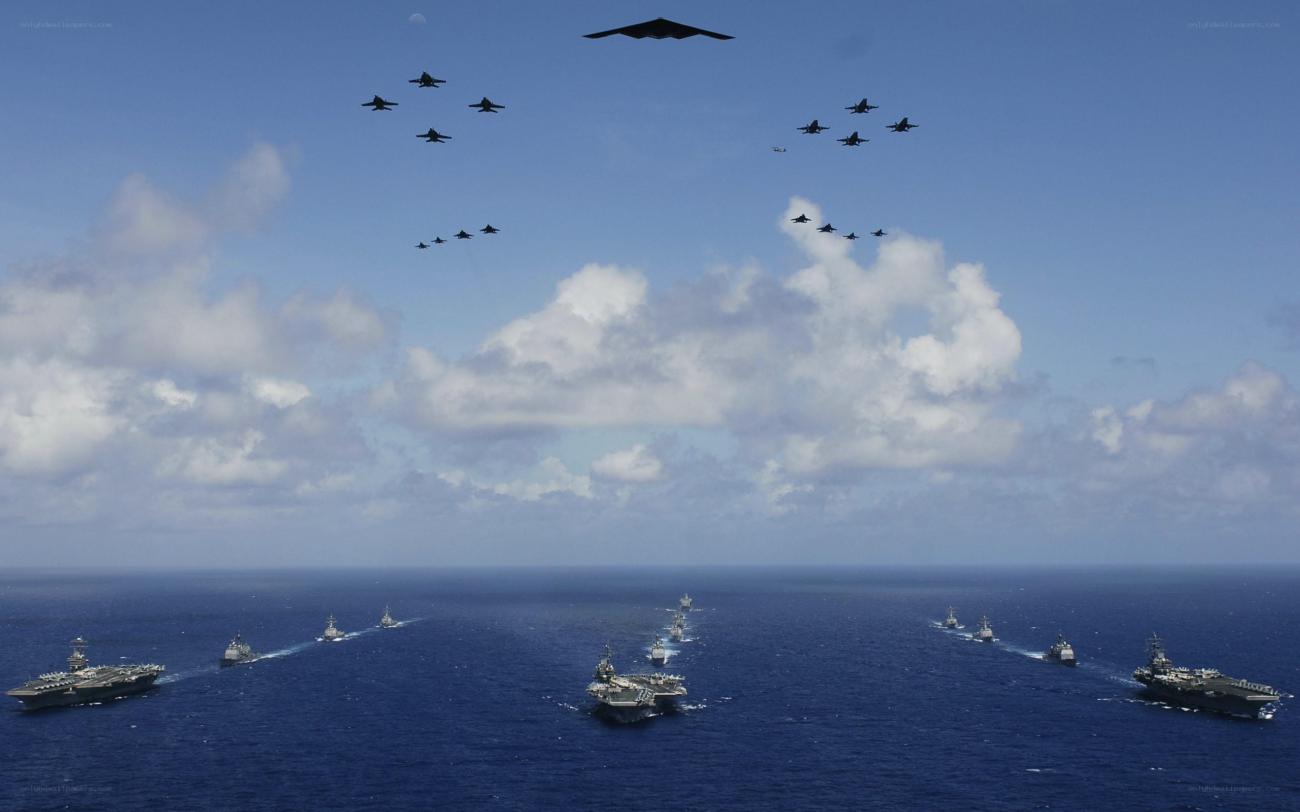 Naval fleet and aircraft formation