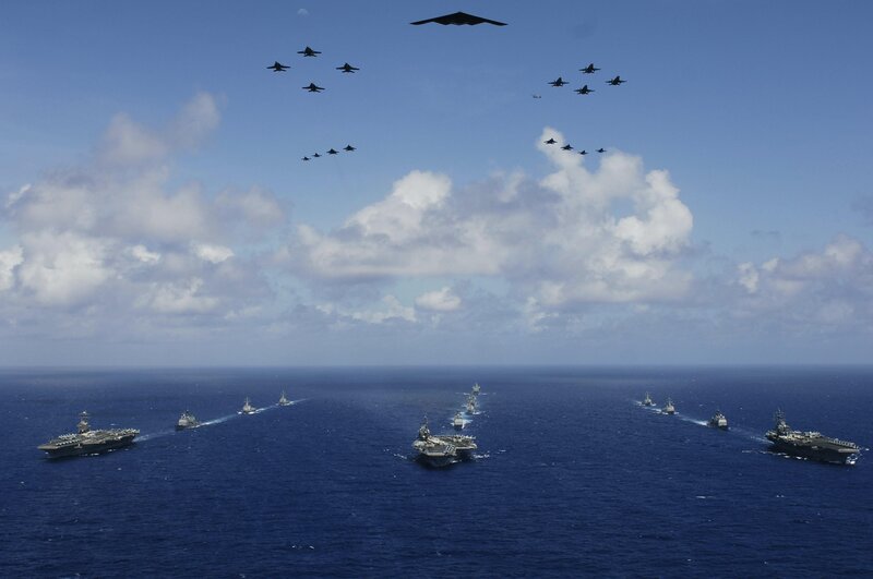 Naval fleet and aircraft formation
