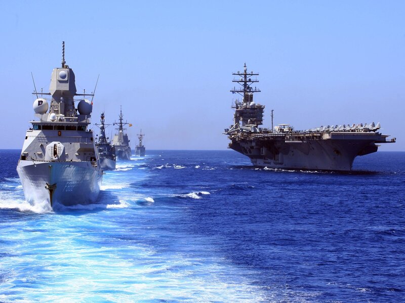 Naval Fleet at Sea — Blue, Calm