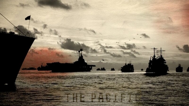 Naval fleet at sunset