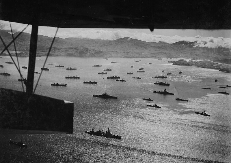 Naval fleet in a harbor