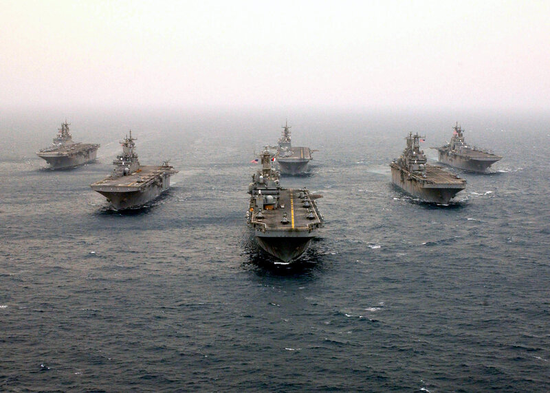 Naval fleet in formation at sea