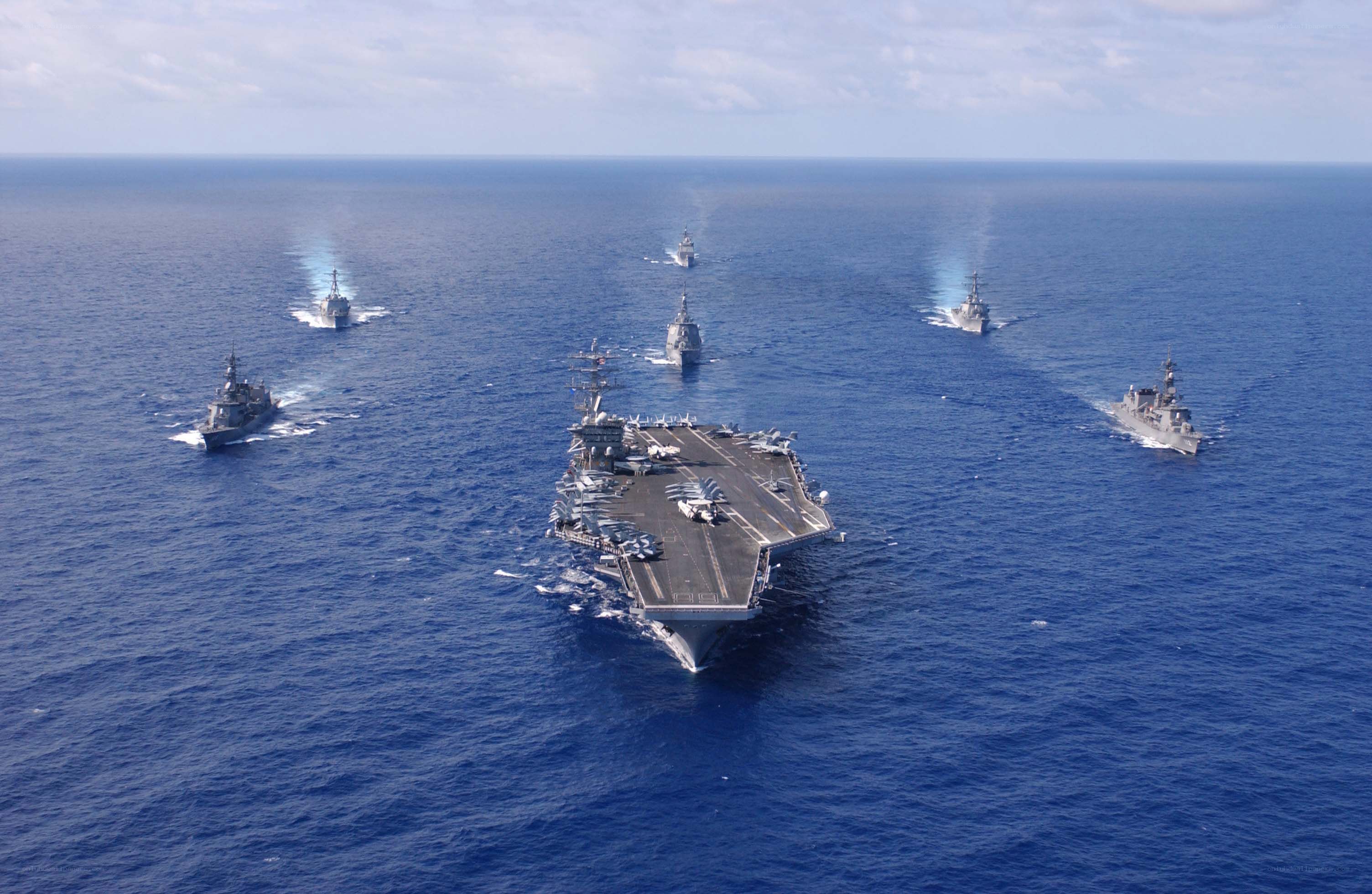Naval fleet in formation at sea