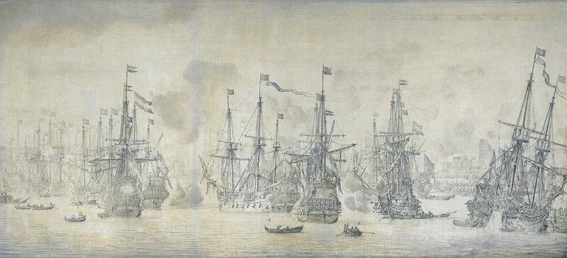 Naval fleet in harbor
