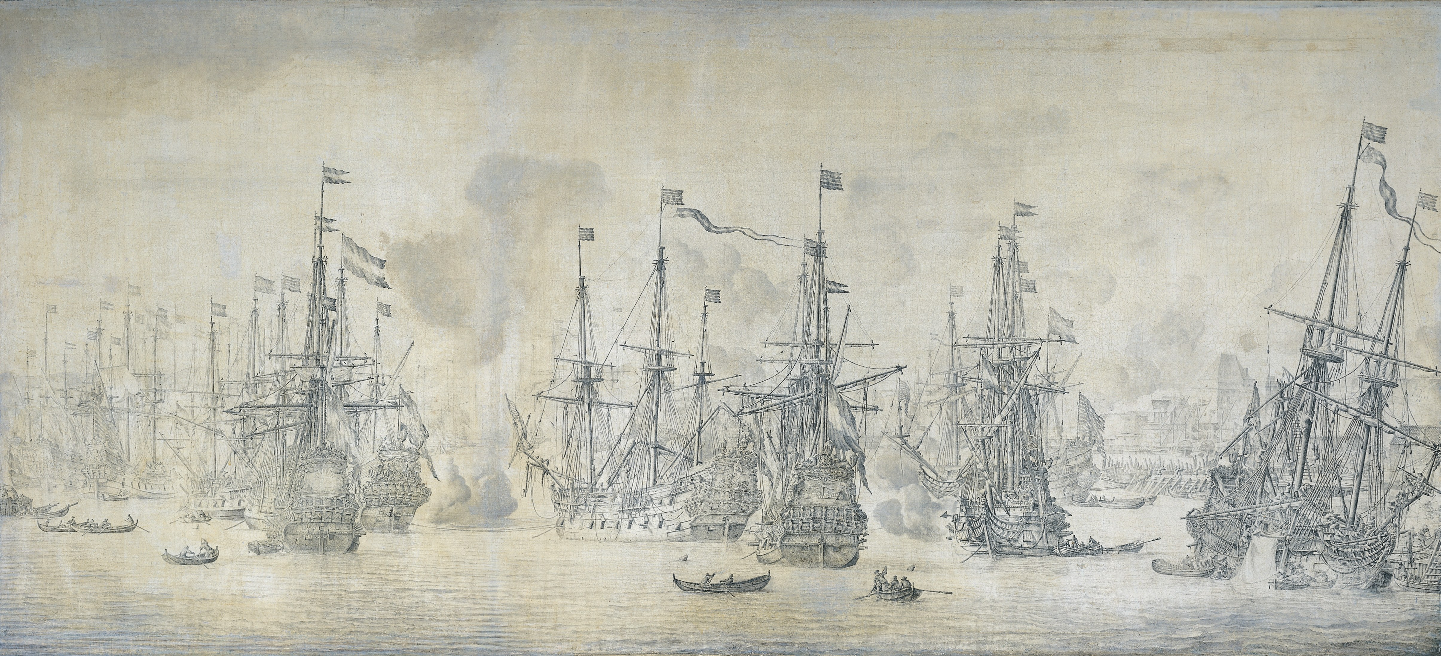 Naval fleet in harbor