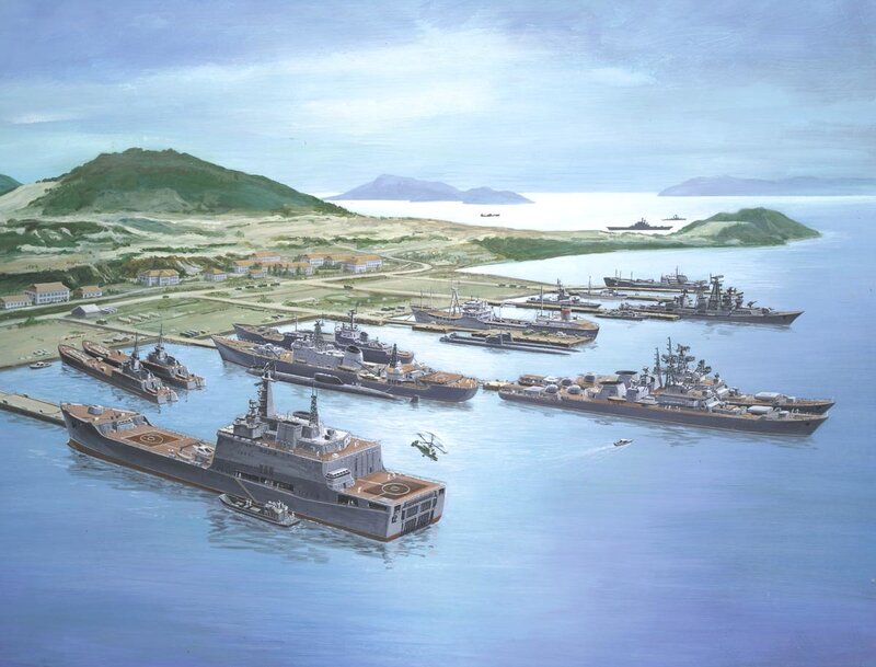Naval fleet in harbor