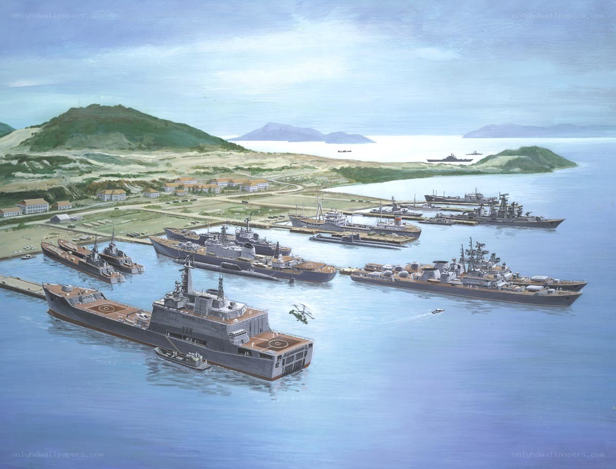 Naval fleet in harbor