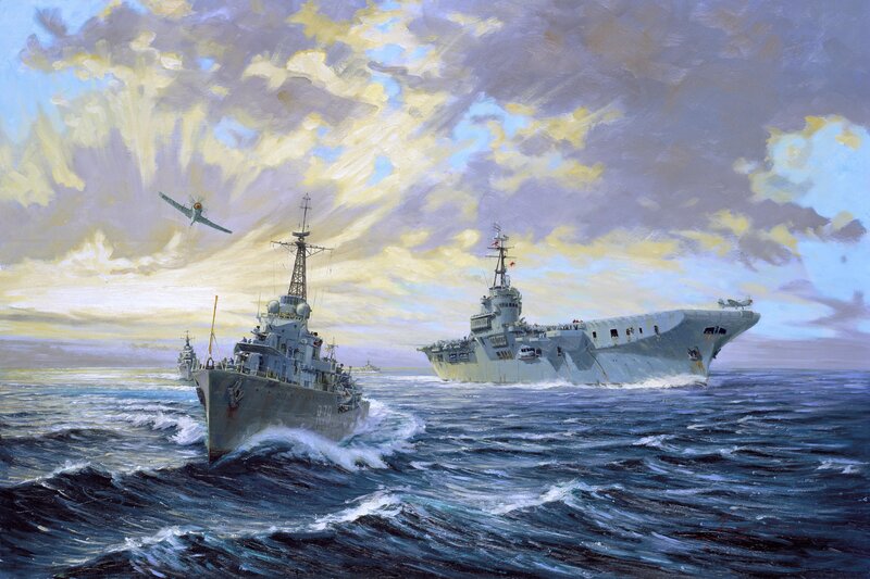 Naval fleet in stormy sea