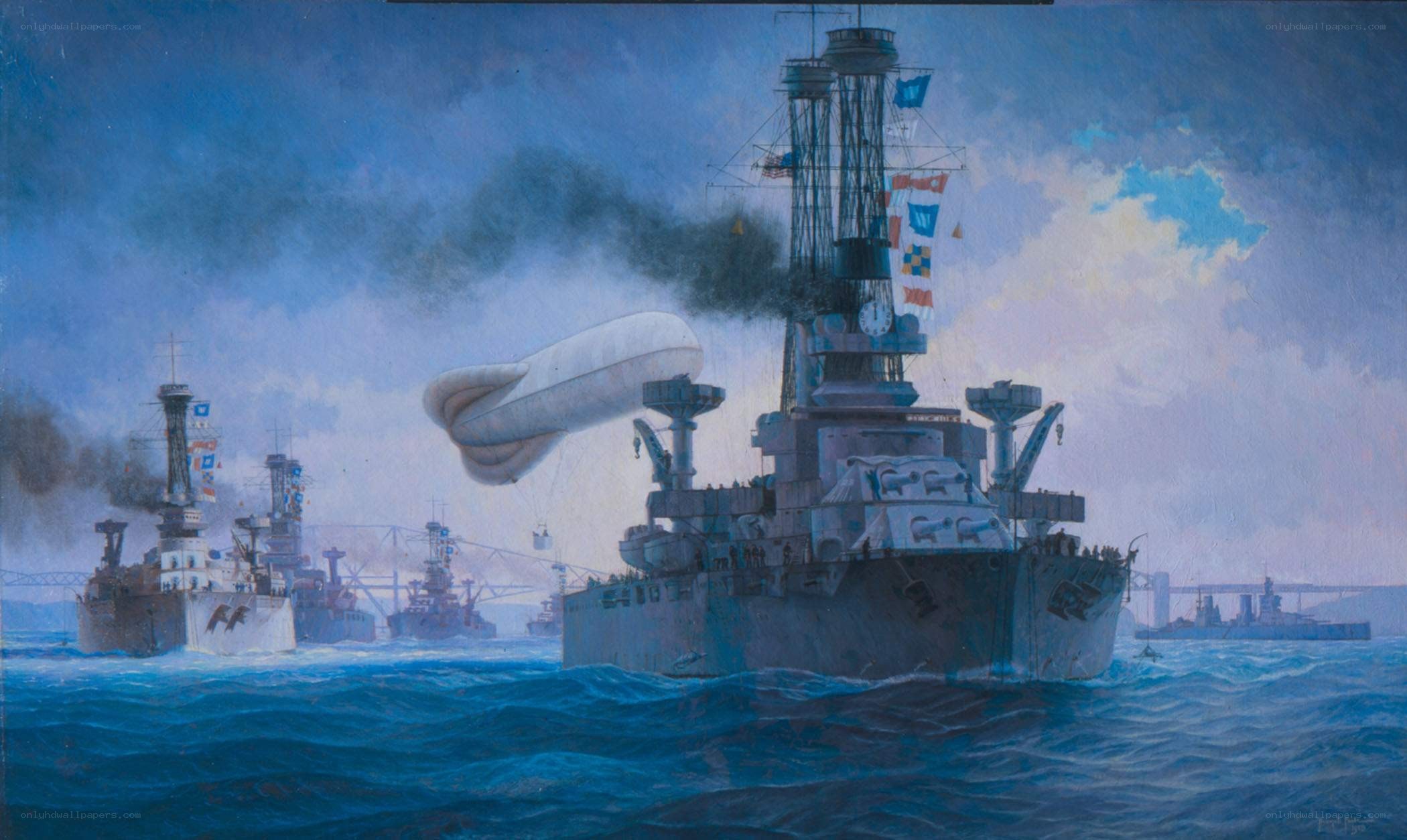 Naval fleet with airship