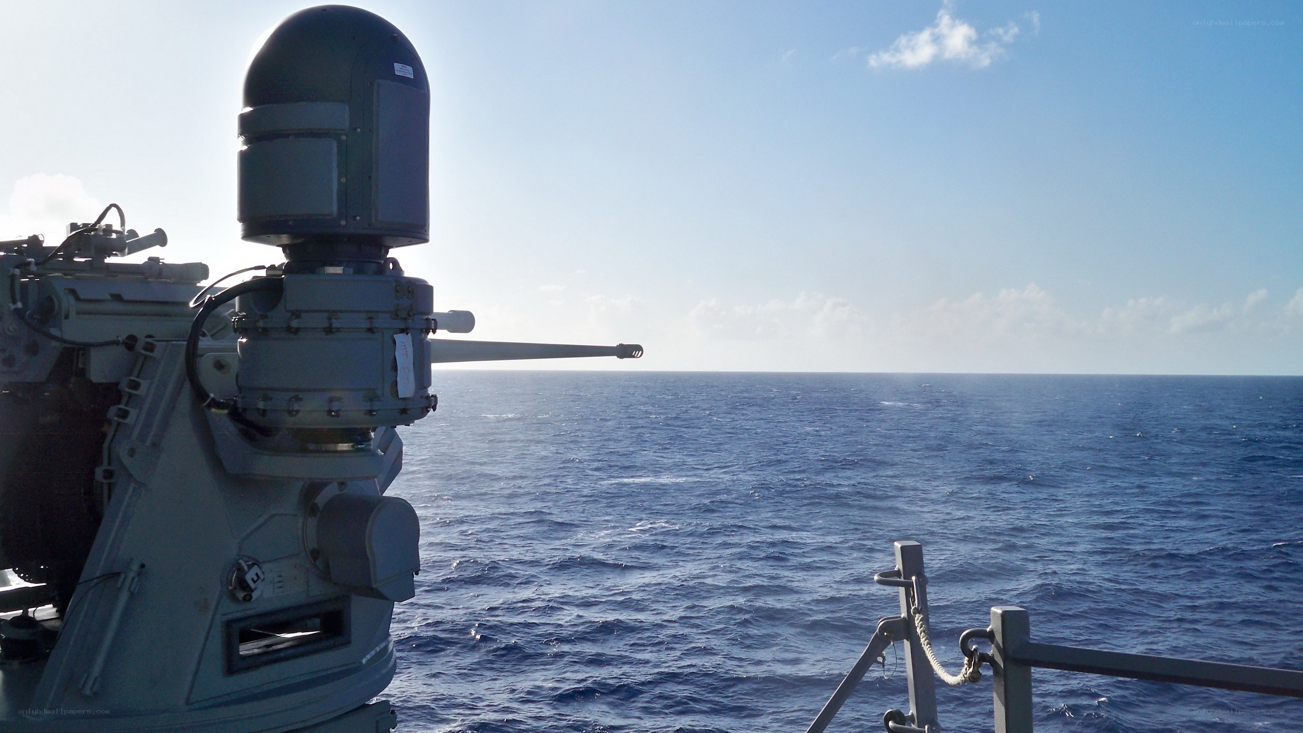 Naval gun on open sea