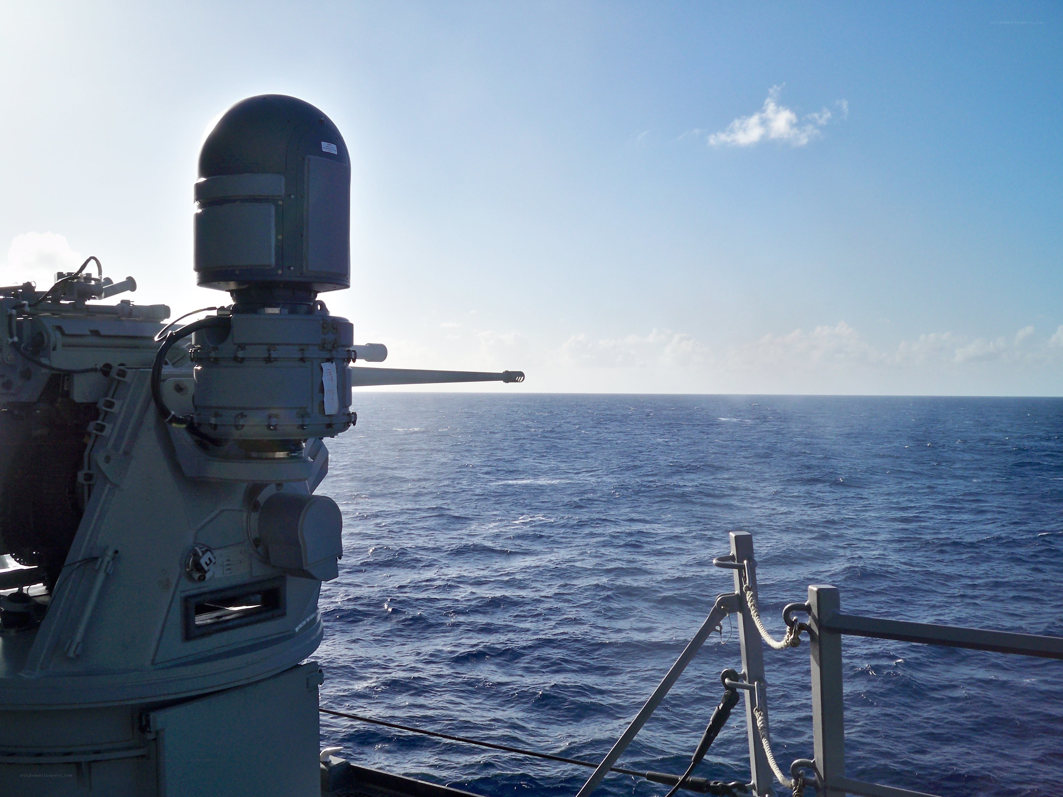 Naval gun on open sea