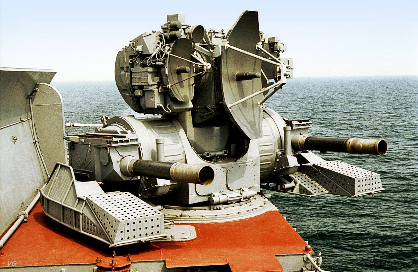 Naval gun turret on ship deck