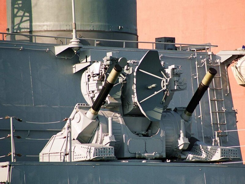 Naval gun turret on ship