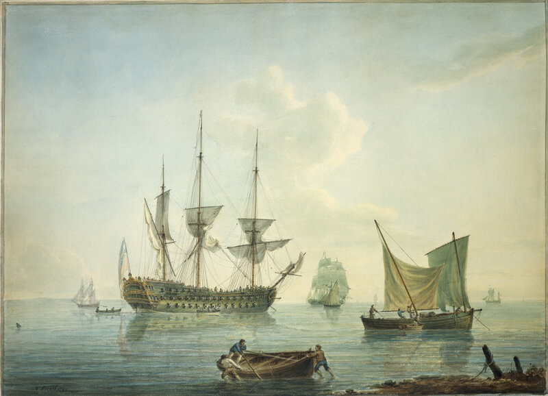 Naval scene with ships at sea