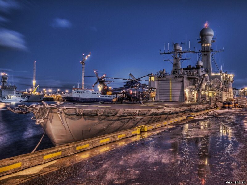 Naval Ship at Dock — Blue