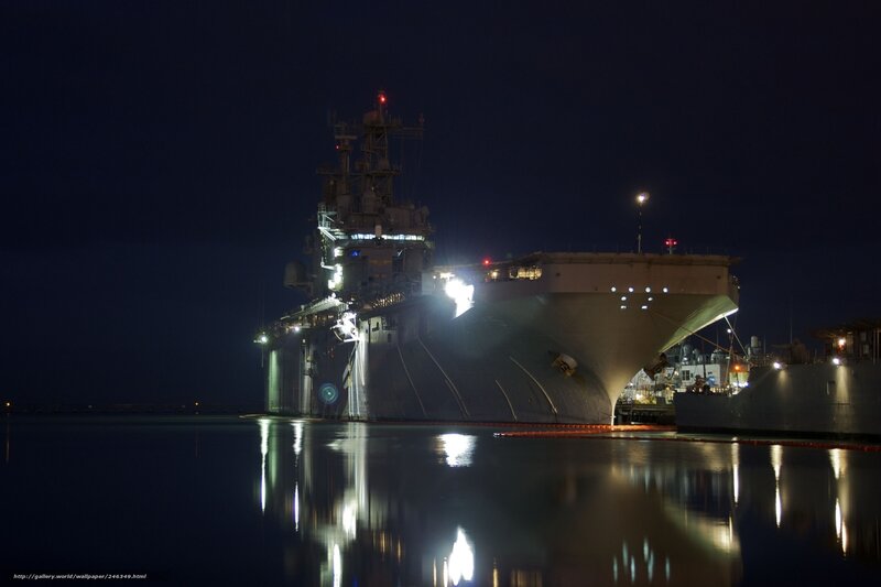 Naval ship at night
