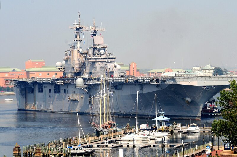 Naval ship docked at harbor