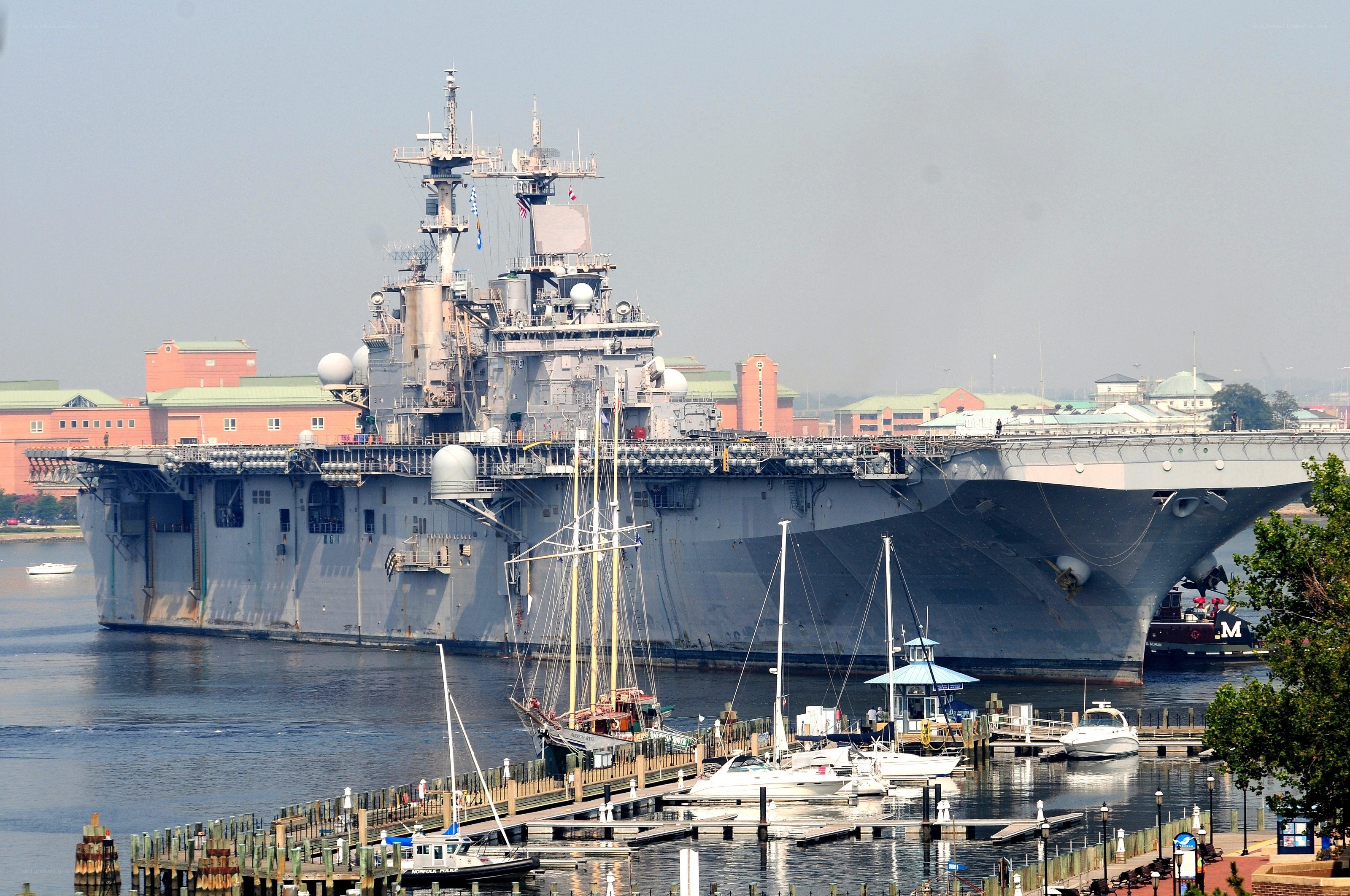 Naval ship docked at harbor