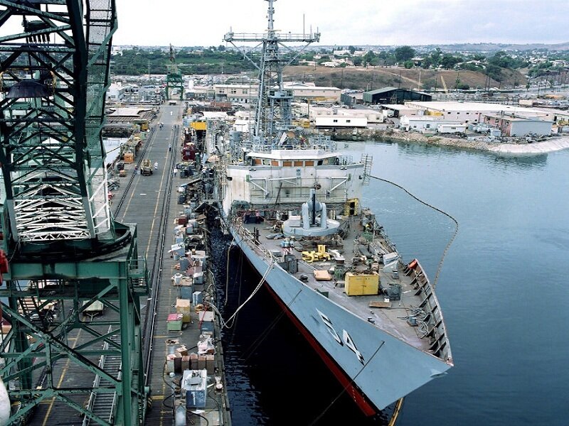 Naval ship in dry dock