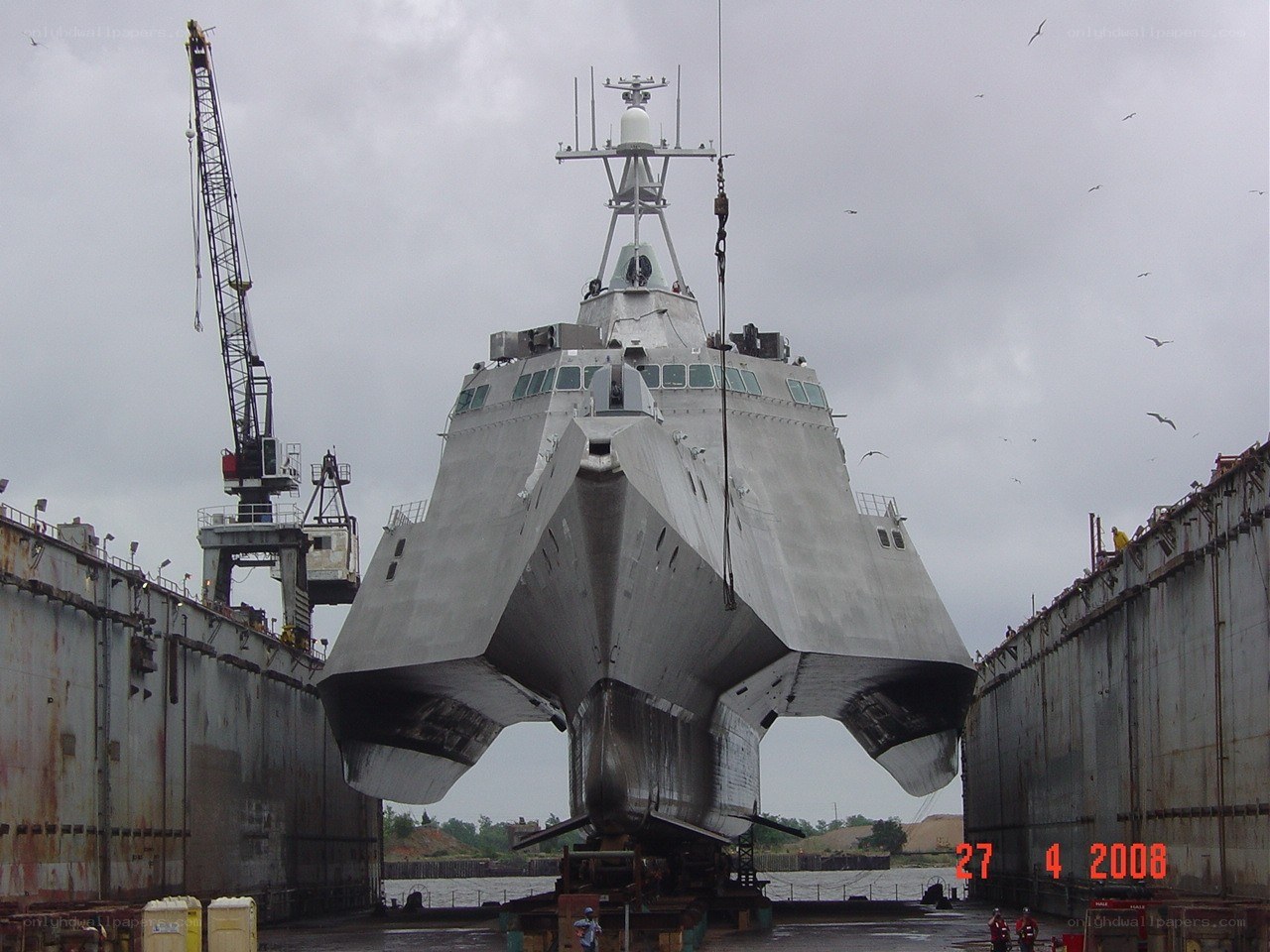 Naval ship in dry dock