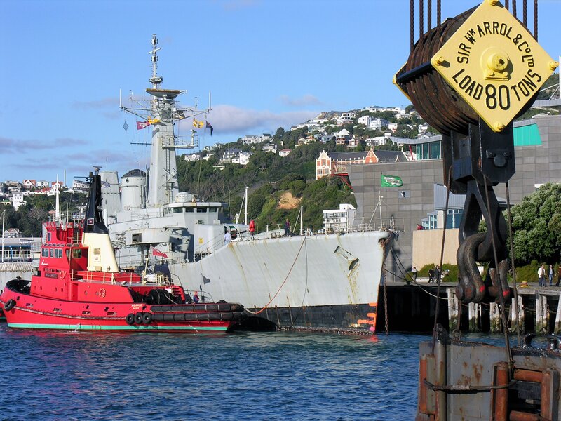 Naval Ship in Harbor — Blue