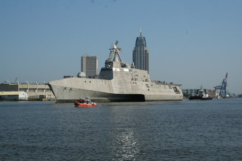 Naval Ship in Harbor — Gray, Calm, Afternoon