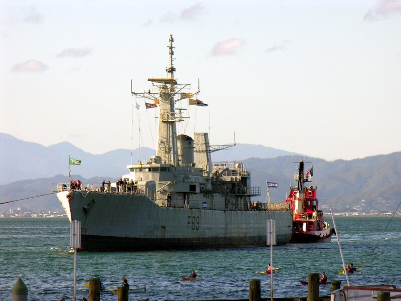 Naval Ship in Harbor — Gray, Calm