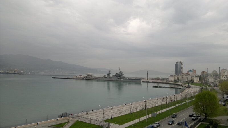Naval Ship in Harbor — Gray