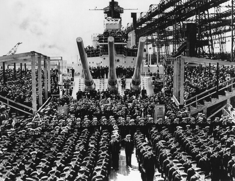 Naval ship launch ceremony
