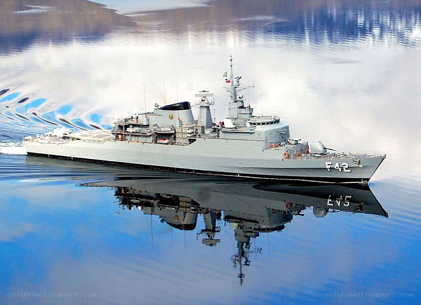 Naval ship on calm water