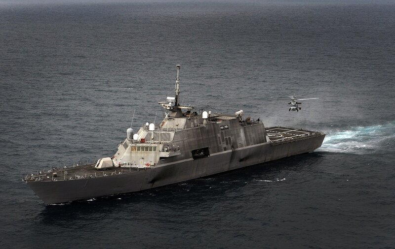 Naval ship with helicopter