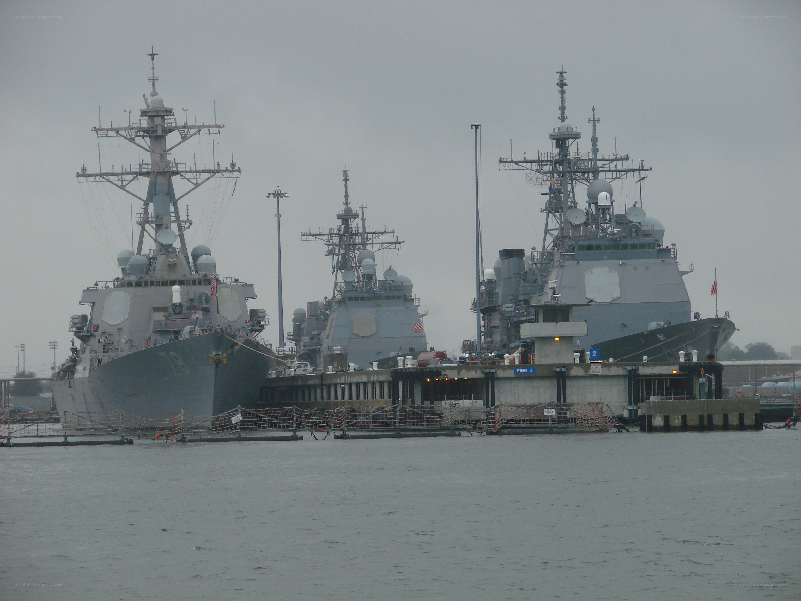 Naval ships at a dock